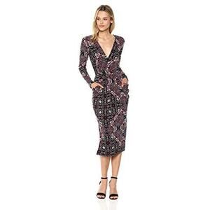BCBG Generation Black Long sleeve floral midi dress size M